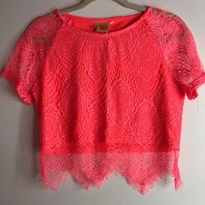 Neon pink crocheted top